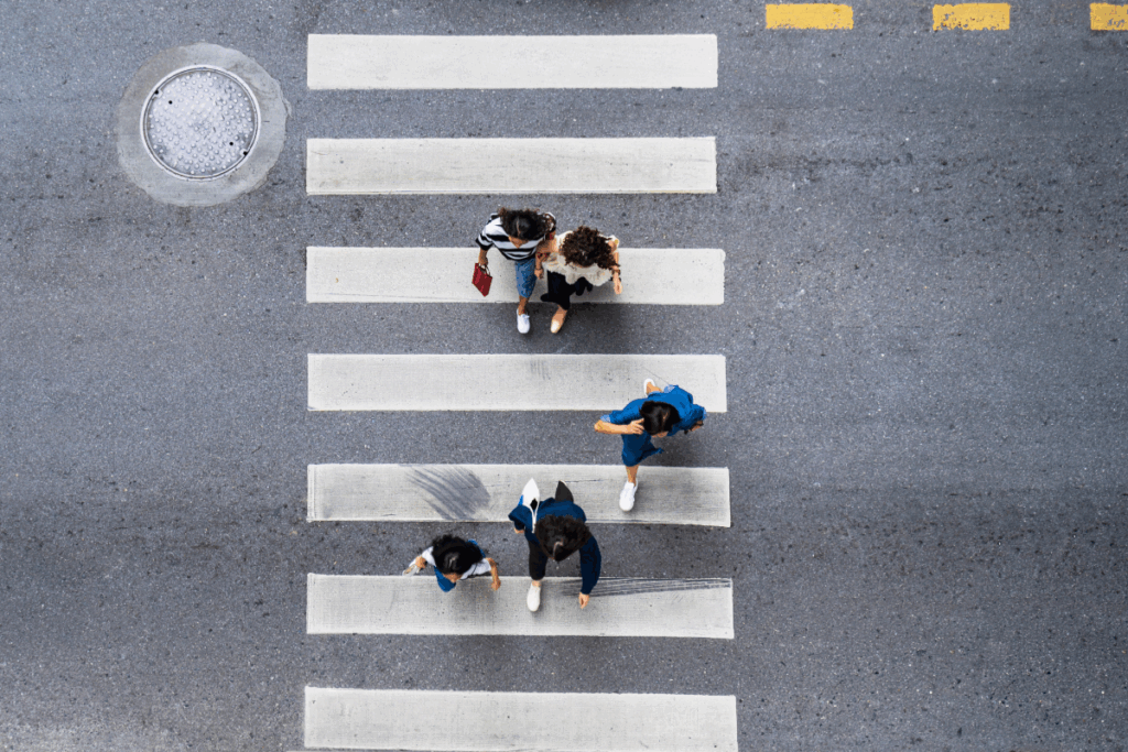 Drivers yielding to pedestrians at a crosswalk